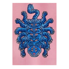 Psychedelic Multi-Eyed Blue Tiger Tattoo Style Throw Blanket