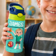 Customized student insulated water bottle 20 oz - An individualized school gift for children - School bag, textbooks, pencils printed on it