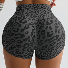 Leopard Print Butt Lifting Workout Shorts, "Squat Now, Slay Later" Seamless High Waist Gym Shorts for Women