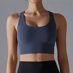 Crisscross Back High Support Sports Bra - Adjustable Hook-and-Eye Back Workout Crop Top