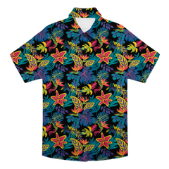 Neon Tropical Floral Print Bold Hawaiian Shirt