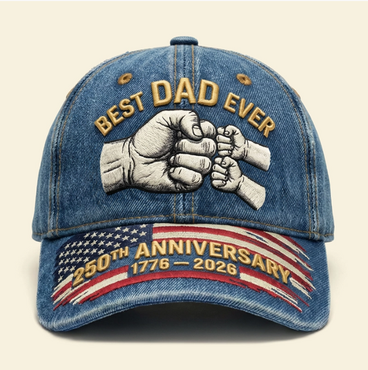 "Best Grandpa Ever" 3 Generations Fist Bump Patriotic Denim Baseball Cap