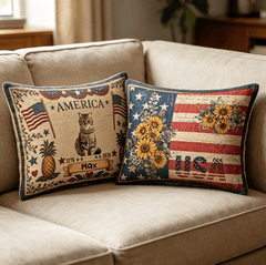 Personalized Vintage USA Flag Custom Cat Pillow