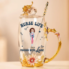 Life Saver In Cute Scrubs - Nurse Personalized Custom Enamel Flower Tea Cup With Lid & Spoon - Appreciation, Thank You Gift, Nurse Life, Doctor Life
