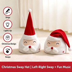 Electric swaying Christmas plush hat, with music and light effects. An interesting holiday prank gift that is suitable for wearing at parties.