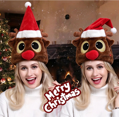Electric swaying Christmas plush hat, with music and light effects. An interesting holiday prank gift that is suitable for wearing at parties.