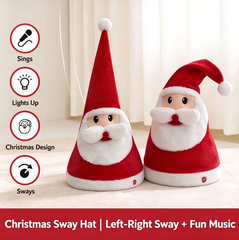 Electric swaying Christmas plush hat, with music and light effects. An interesting holiday prank gift that is suitable for wearing at parties.