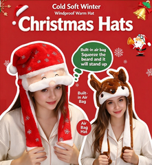 Santa Airbag Plush Hat, Press Ears Move Christmas Santa Hat, Funny Interactive Xmas Party Costume Hat for Adults