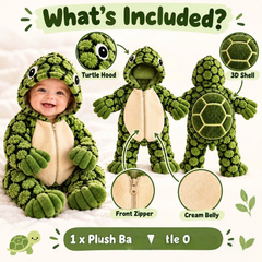 Little Turtle Plush Shell Baby Onesie, Cute 3D Tortoise Hooded Romper