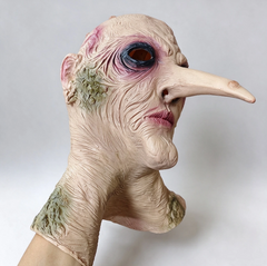 Scary Long Nose Witch Full Head Latex Mask with Neck, Realistic Wrinkled Monster Mask, Creepy Halloween Costume Mask for Masquerade Cosplay Party