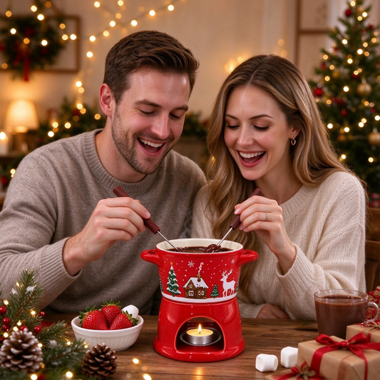Christmas chocolate melting stove ceramic hot pot cup, double ear melting pot, suitable for cheese, chocolate, cheese, and a gift for holiday parties