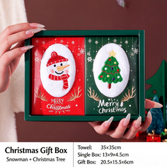 Christmas towel gift box with embroidered gift and cartoon figurines