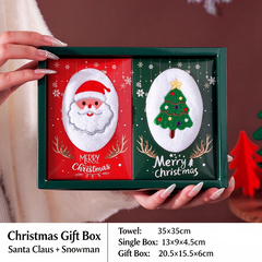 Christmas towel gift box with embroidered gift and cartoon figurines