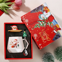 Christmas Mug Gift Set with Warmer - Santa Ceramic Coffee Mug, Wooden Lid & Tree Spoon, Holiday Keepsake Gift Box (4-Piece)