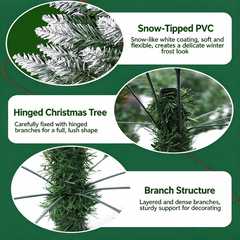 1.5M / 1.8M Flocked Christmas Tree with Pinecones & Red Berries, Snowy Artificial Christmas Tree for Home Holiday Decor