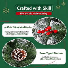 1.5M / 1.8M Flocked Christmas Tree with Pinecones & Red Berries, Snowy Artificial Christmas Tree for Home Holiday Decor