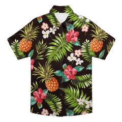 Pineapple & Hibiscus Print Black Aloha Shirt