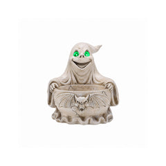 Ghost storage bowl resin statue on a plain background, side view, showing the scalloped rim of the dish