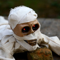 Halloween crawling mummy, an interactive prop with red glowing eyes and terrifying sounds, suitable for outdoor courtyard haunted house decoration