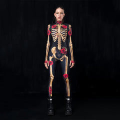 Luminous 3D Skeleton Halloween Bodycon Set, suitable for wearing at horror-themed parties.