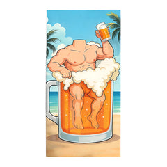 Personalized Beer Mug Beach Towel with Custom Face and Name, Funny Summer Pool Gift.