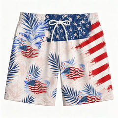 USA Star Stripe Tropical Floral Patriotic Board Shorts