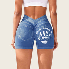 Jeans-like seamless fitness cycling shorts, personalized with your name, suitable for both gym and casual occasions