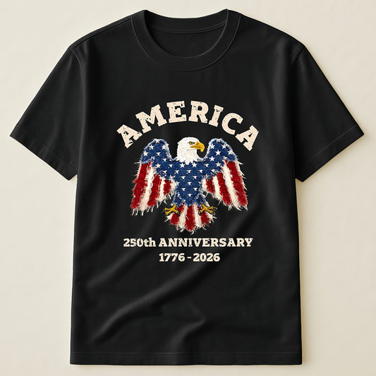 1776-2026 USA 250th Anniversary Patriotic T-Shirt, Distressed American Flag Eagle Independence Day Shirt