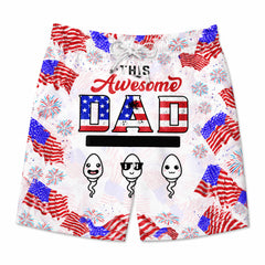 Customizable This Awesome Dad USA Flag Firework Swim Trunks