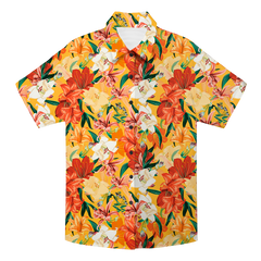 Custom Photo Hawaiian Shirt – Personalized Pink Hibiscus & Tropical Leaf Tee – Unique DIY Summer Vacation Party Gift