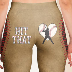 Customized Text Baseball Theme High-Waist Yoga Pants - "Hit That" Fun Graphic Butt-Lift Leggings with Personalized Heart & Stitches Design