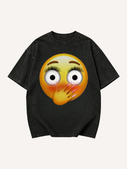 Men's Blushing Hand Cover Mouth Emoji Graphic Short Sleeve T-Shirt