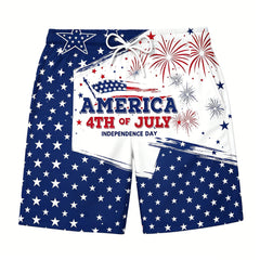 America 4th of July Patriotic Star Firework Board Shorts