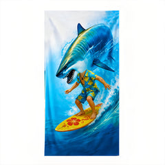 Personalized Shark Beach Towel for Kids, Custom Face Pool Towel, Boys Summer Gift, Surfing Shark Towel with Name, Birthday Beach Gift.