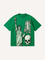 Statue of Liberty & Skeleton Skull Graphic T-Shirt