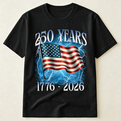 250 Years Of America 1776-2026 USA Flag Lightning Patriotic 4th Of July T-Shirt