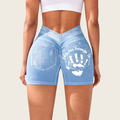 Jeans-like seamless fitness cycling shorts, personalized with your name, suitable for both gym and casual occasions