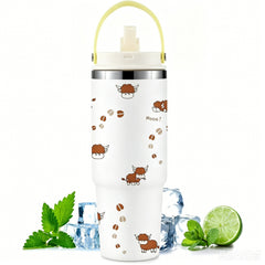 30 Oz Insulated Tumbler with Flip Straw & Carry Handle – Cute Highland Cow Stainless Steel Travel Cup, Leak-Proof Hot & Cold Tumbler