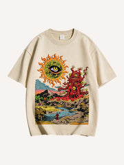 In the Realm of Ancient Gods, Terror Ceases to Exist Printed Washed Short Sleeve