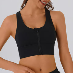 Front Zipper High Support Sports Bra - Racerback Longline Workout Crop Top