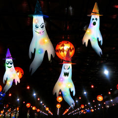 four ghost windsocks with witch hats and LED light strings - product photo 5 of 9