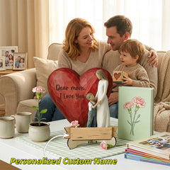 Personalized Red Heart Mother & Son Wooden Plaque – Custom Name Mother’s Day Tabletop Decor – Unique Son to Mom Gift