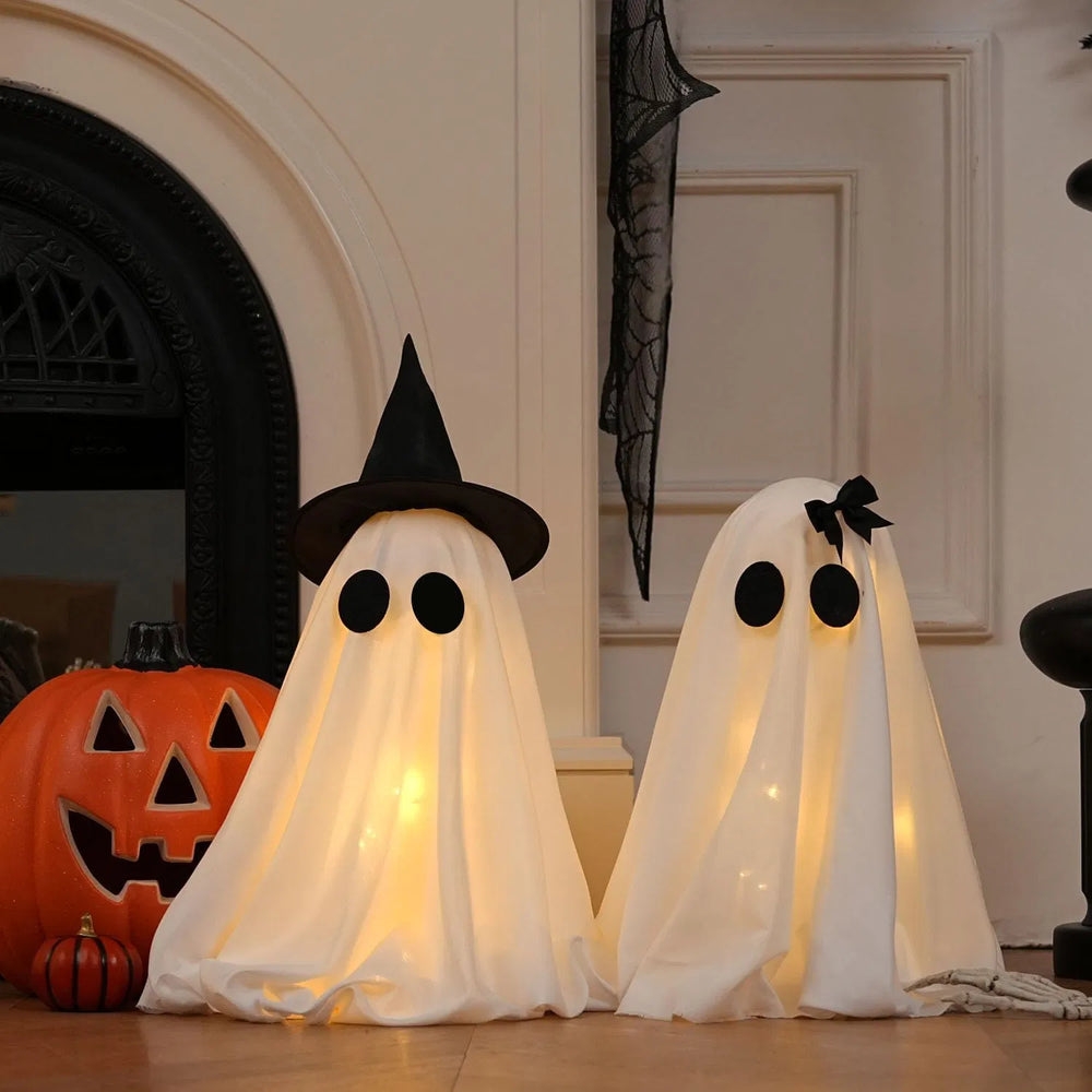 two light-up fabric ghosts in two heights Set Of 2