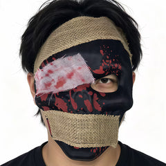 Halloween funny mask for men with blood-stained fabric patches for a half-face party cosplay for horror pranks