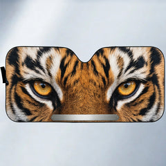 Personalized Tiger Eyes Realistic Fur Texture Car Sunshade - Custom Name Plate Automotive Decor