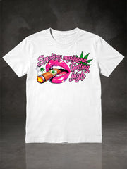 Smoking Tobacco Getting Chill Pink Lips Graphic T-Shirt