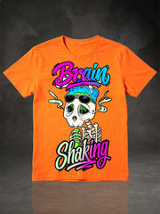 Brain Smoking Skull Character Hip-Hop Graphic Tee