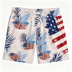 Vintage American Flag Tropical Palm Leaf Men's Swim Trunks