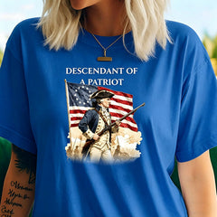 Custom Descendant of a Patriot T-shirt, American Revolutionary War Ancestry Heritage Family Name Tee