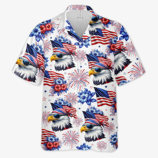 Patriotic Bald Eagle Sunglasses USA Flag Floral Hawaiian Shirt